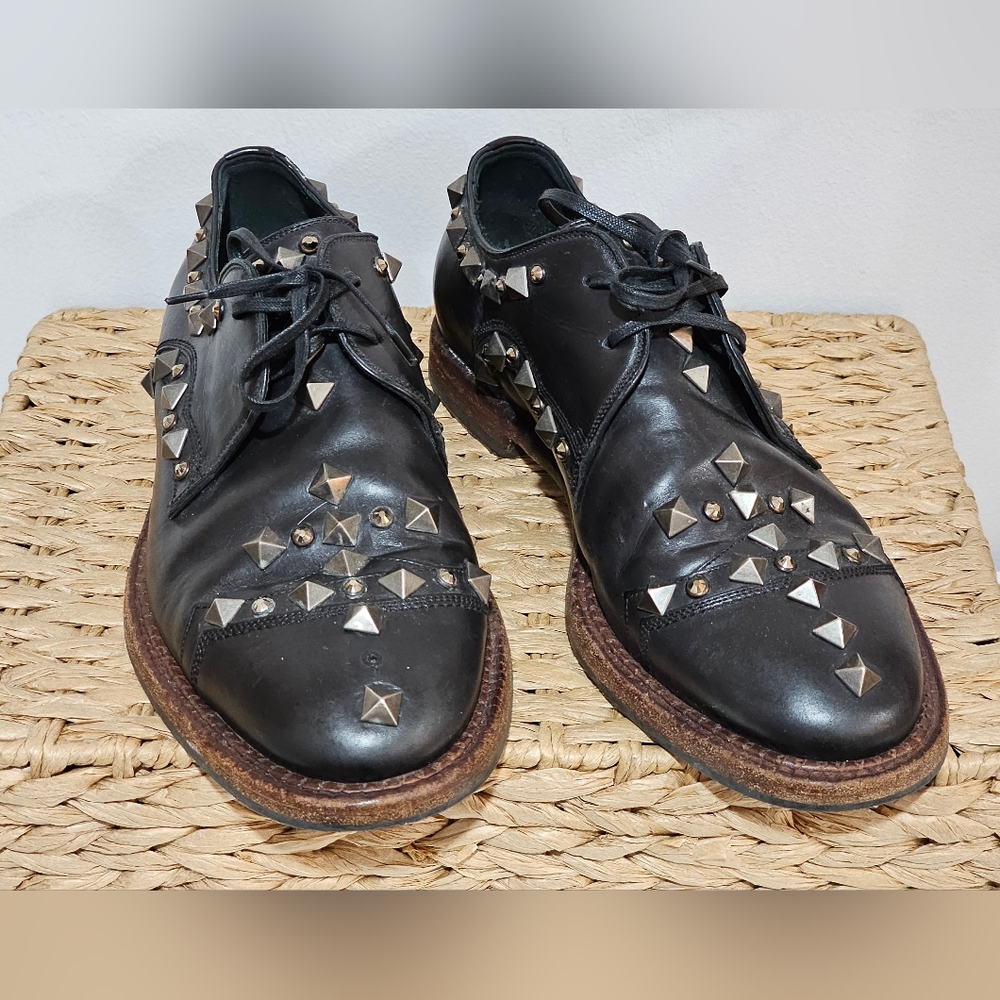 Dolce & Gabbana Men's Black Leather Studded Derby Lace Up Size 6